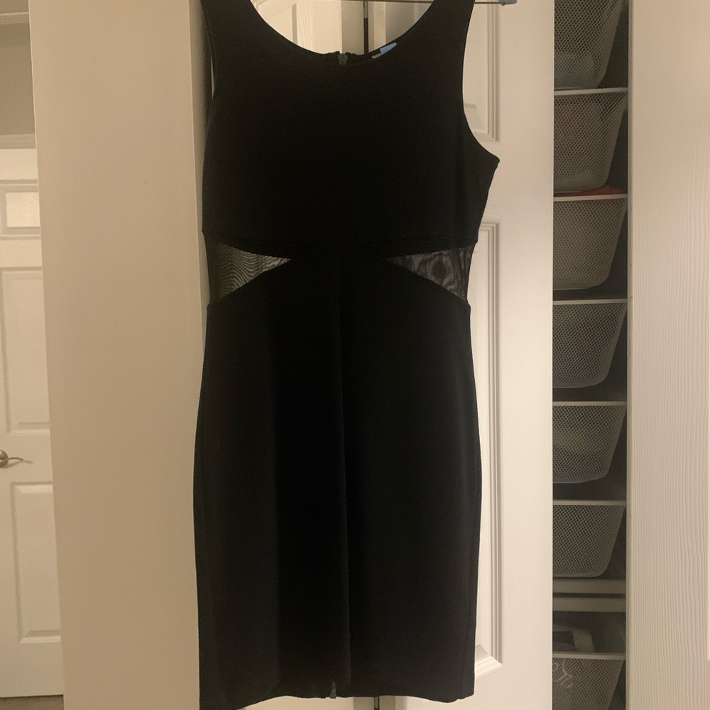 Black mini dress with sheer sides